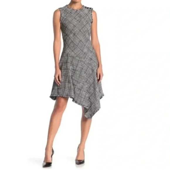 Taylor Women's Plaid Asymmetrical Hem A Line Dress White Size 8 - Picture 4 of 16